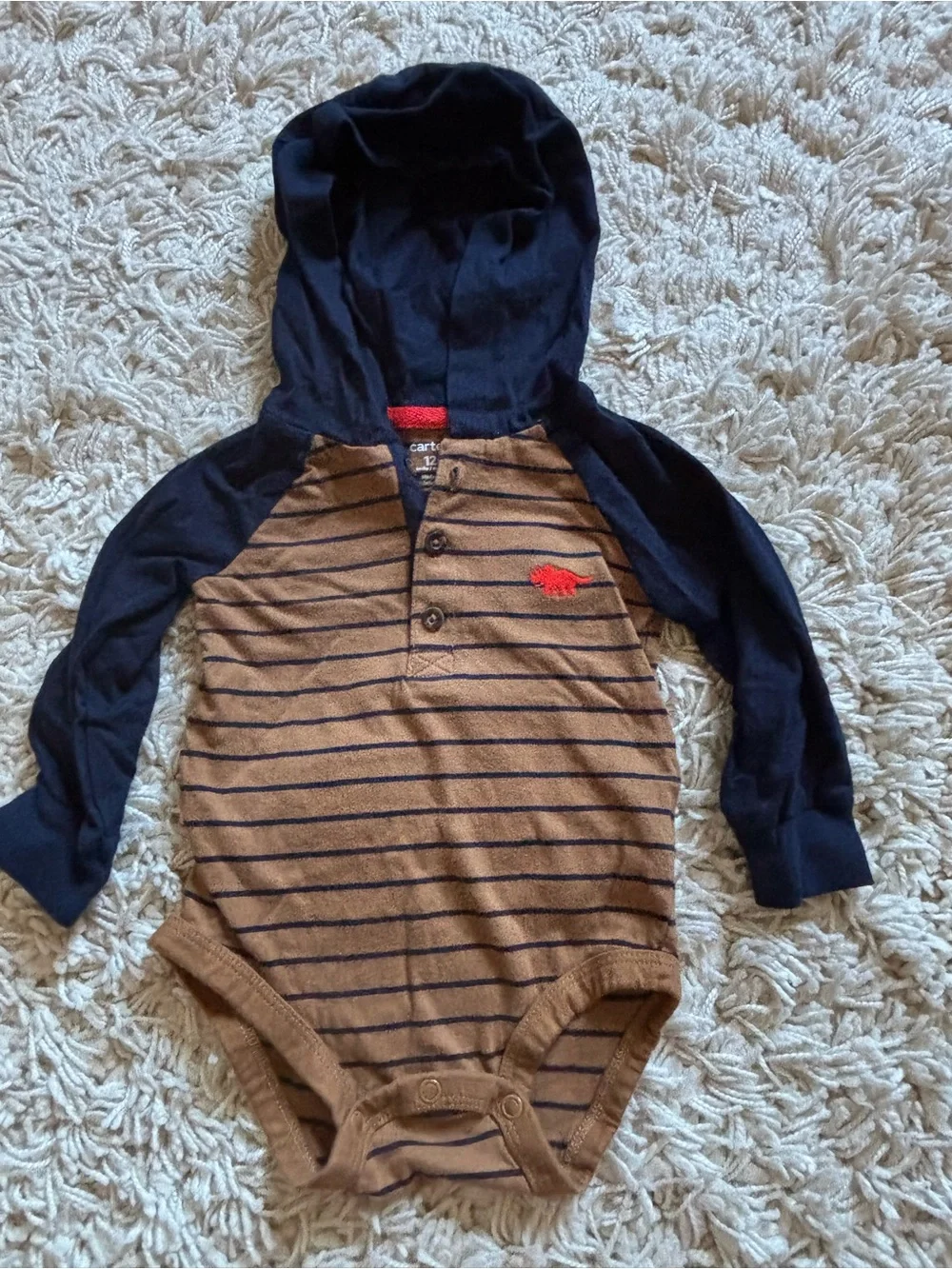 Carter's Brown and Navy Hooded Striped One-Piece